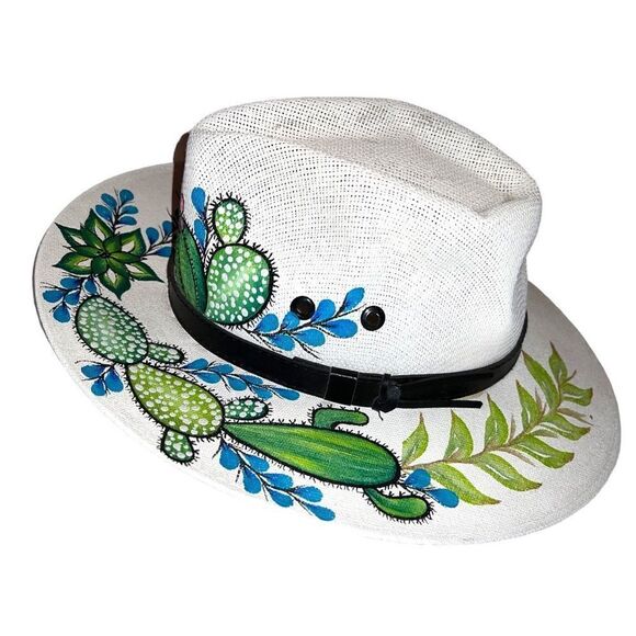 Royal road trading company white straw hand painted fedora! New main image 4
